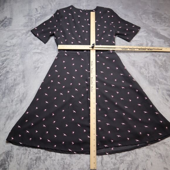 Banana Republic Fit Flare Dress Womens Petite 0P Black Swallow Bird Casual - Picture 8 of 12